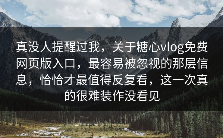 真没人提醒过我，关于糖心vlog免费网页版入口，最容易被忽视的那层信息，恰恰才最值得反复看，这一次真的很难装作没看见