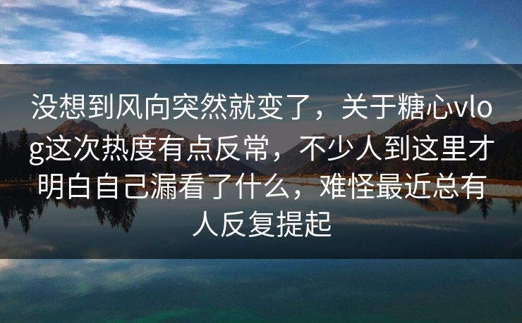 没想到风向突然就变了，关于糖心vlog这次热度有点反常，不少人到这里才明白自己漏看了什么，难怪最近总有人反复提起